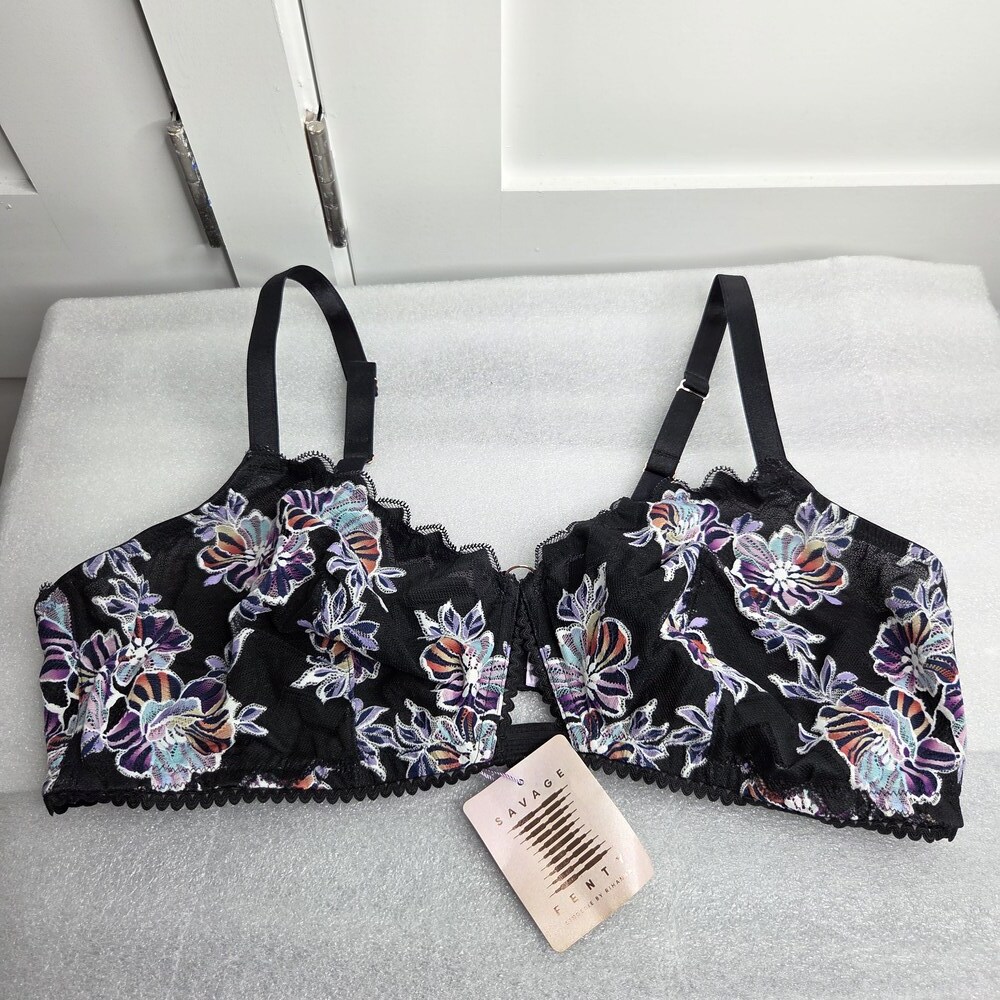 Savage X Fenty Zig Zag Zen Black & Floral Lace Bralette 3X NWT